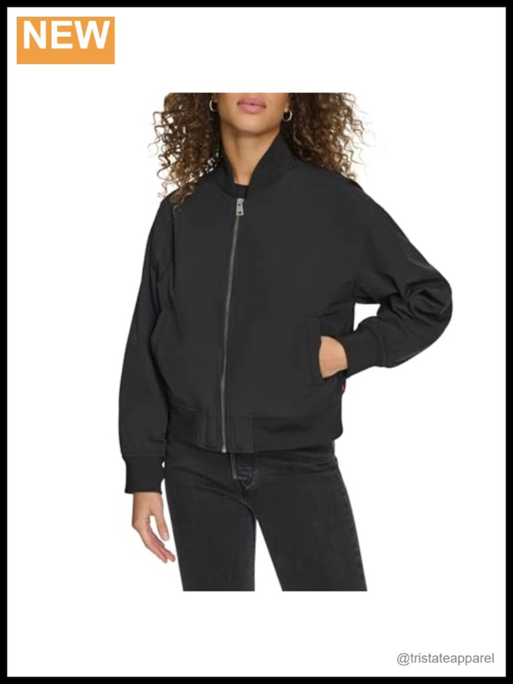 Lightweight Nylon Bomber Jacket with Rib Knit Cuffs and Zipper
